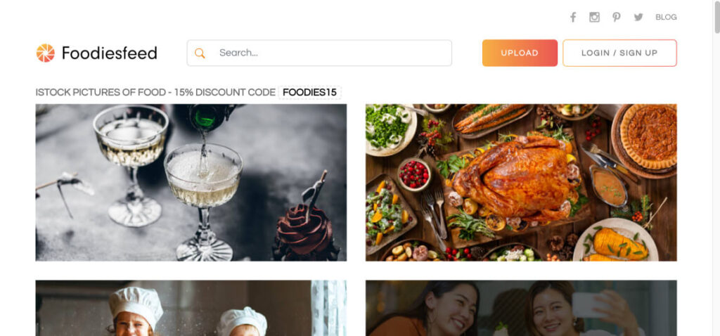 WEBサイト「foodiesfeed」のトップページ画像