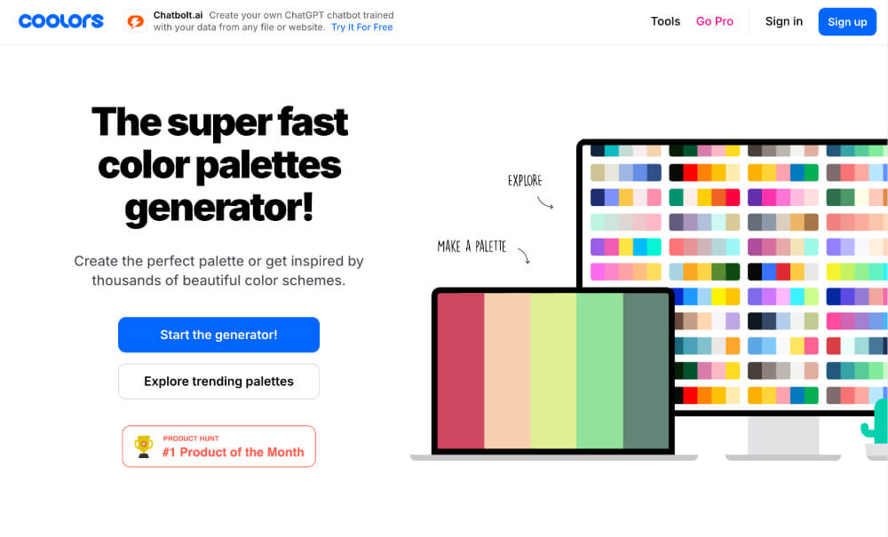 「coolors」のトップページ