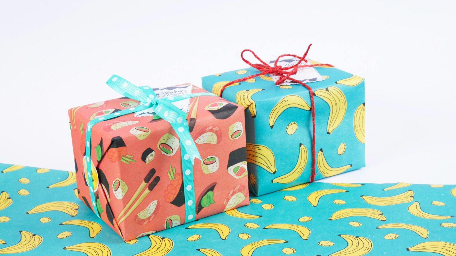 red and white floral gift boxes