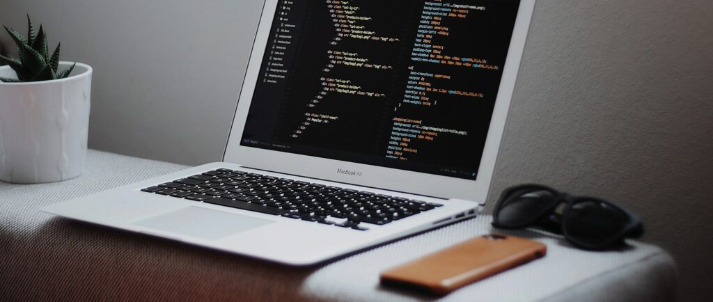 turned on MacBook Air on desk